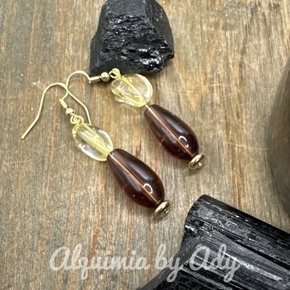 Citrine gold bon bons dangle  long earrings unique handmade - Picture 1 of 4